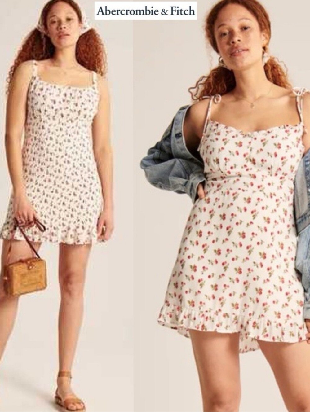 Abercrombie & Fitch Cherry Print Mini Dress W/ Ruffle Trim & Pockets L